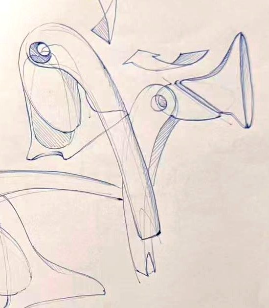 Design study sketches exploring the curved neck and lens